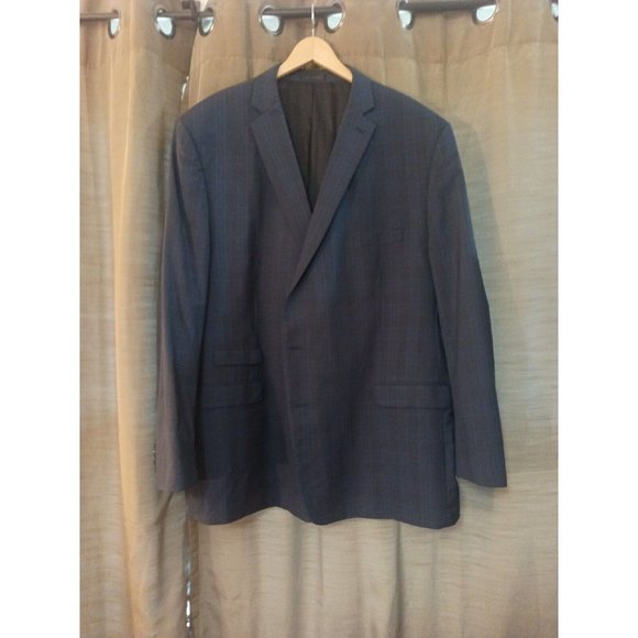 Men's Calvin Klein 100% Wool Plaid Blue/White Sports Coat Size 56L